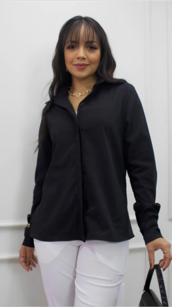 Camisa Geórgia: Em Tricoline Risca De Giz